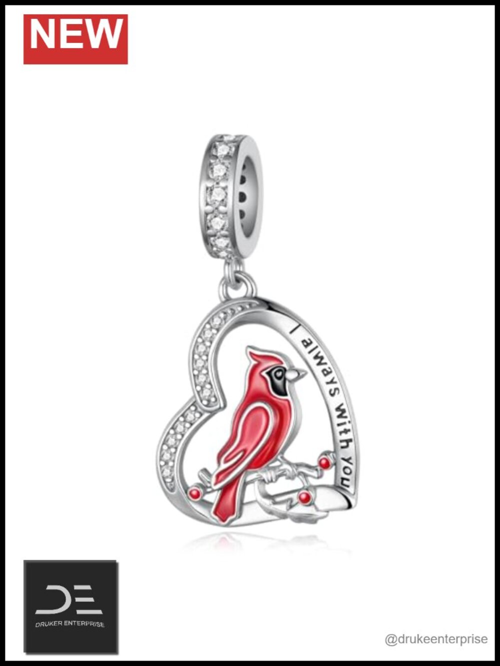 925 Sterling Silver Cardinal Charm for Bracelets Memorial Heart Jewelry